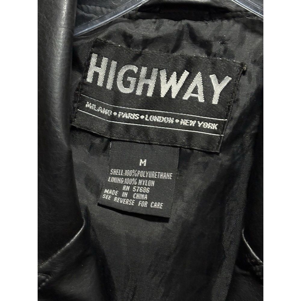 Highway Black Faux Leather Jacket Button Up Lined Size Medium Lined Pockets - Picture 3 of 6